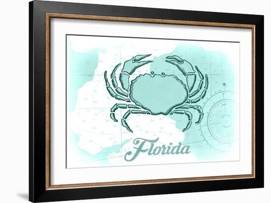 Florida - Crab - Teal - Coastal Icon-Lantern Press-Framed Art Print