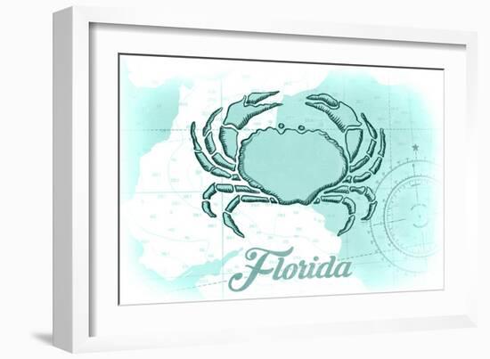 Florida - Crab - Teal - Coastal Icon-Lantern Press-Framed Art Print