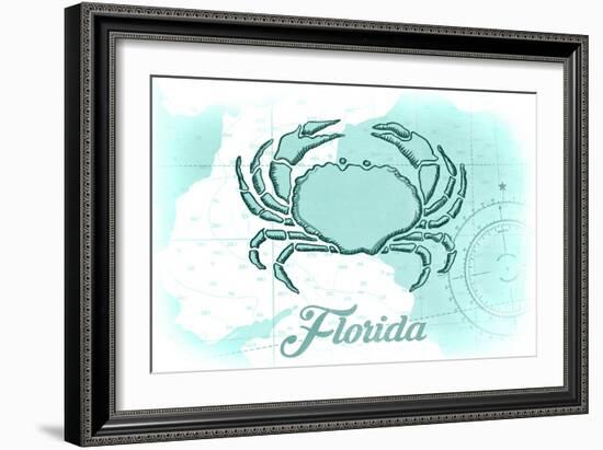 Florida - Crab - Teal - Coastal Icon-Lantern Press-Framed Art Print