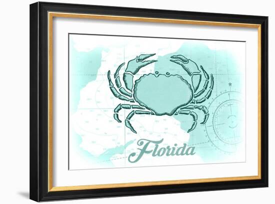 Florida - Crab - Teal - Coastal Icon-Lantern Press-Framed Art Print