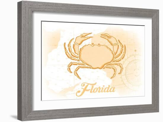 Florida - Crab - Yellow - Coastal Icon-Lantern Press-Framed Art Print