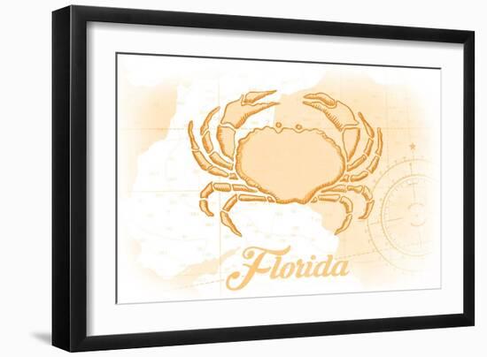 Florida - Crab - Yellow - Coastal Icon-Lantern Press-Framed Art Print