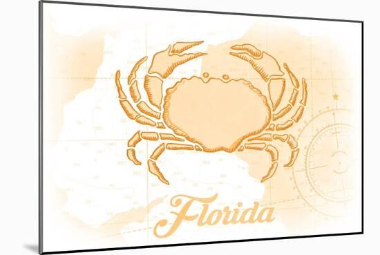 Florida - Crab - Yellow - Coastal Icon-Lantern Press-Mounted Art Print