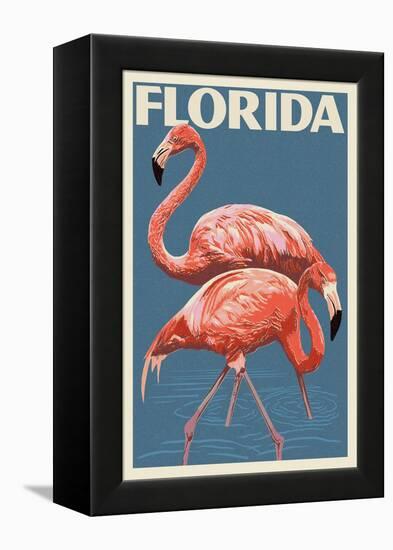 Florida - Flamingo-Lantern Press-Framed Stretched Canvas