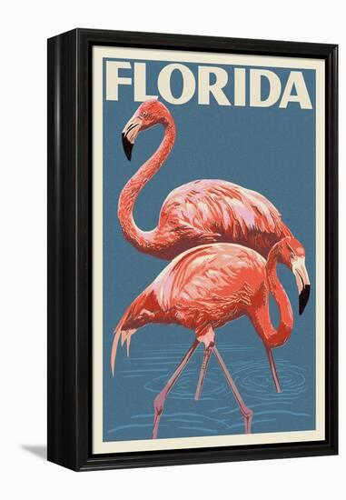 Florida - Flamingo-Lantern Press-Framed Stretched Canvas