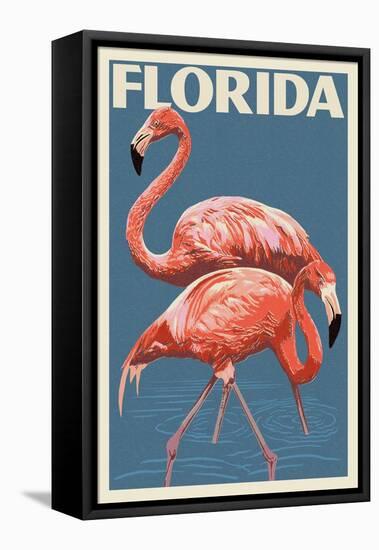 Florida - Flamingo-Lantern Press-Framed Stretched Canvas