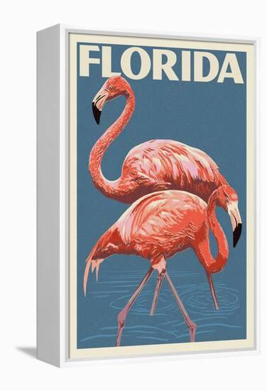 Florida - Flamingo-Lantern Press-Framed Stretched Canvas