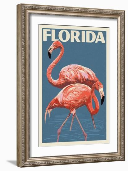 Florida - Flamingo-Lantern Press-Framed Art Print