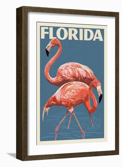 Florida - Flamingo-Lantern Press-Framed Art Print