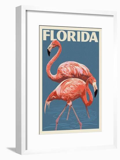 Florida - Flamingo-Lantern Press-Framed Art Print