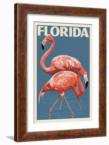 Florida - Flamingo-Lantern Press-Framed Art Print