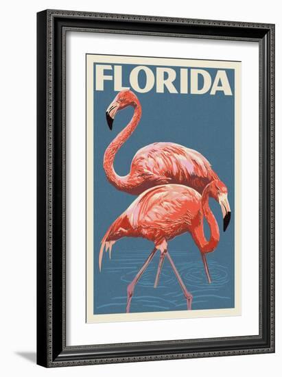 Florida - Flamingo-Lantern Press-Framed Art Print