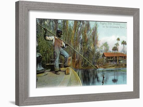 Florida - Gigging from a Ocklawaha River Steamer-Lantern Press-Framed Art Print