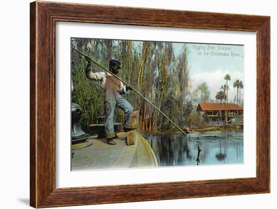 Florida - Gigging from a Ocklawaha River Steamer-Lantern Press-Framed Art Print