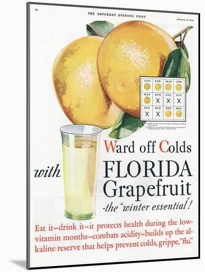 Florida Grapefruit, Colds Flu Fruit, USA, 1920-null-Mounted Giclee Print