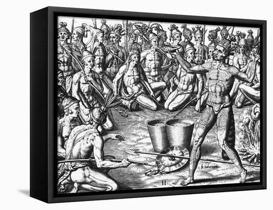 Florida Indians Saturibo War Council-Jacques Le Moyne-Framed Premier Image Canvas