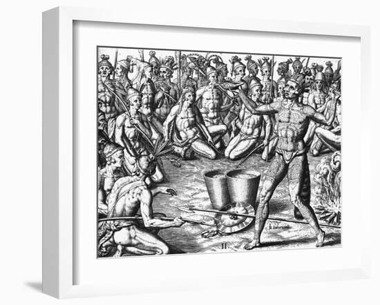 Florida Indians Saturibo War Council-Jacques Le Moyne-Framed Giclee Print