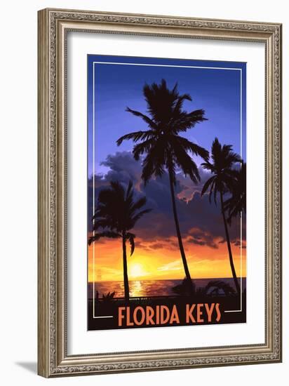 Florida Keys, Florida - Palms and Sunset-Lantern Press-Framed Art Print