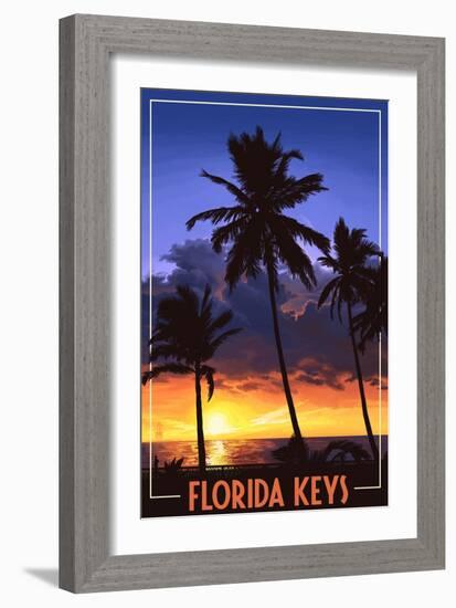 Florida Keys, Florida - Palms and Sunset-Lantern Press-Framed Art Print