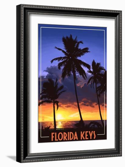 Florida Keys, Florida - Palms and Sunset-Lantern Press-Framed Art Print