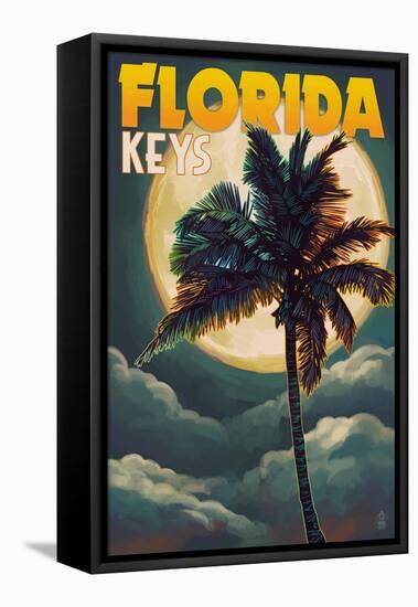 Florida Keys - Palms and Moon-Lantern Press-Framed Stretched Canvas