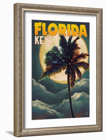 Florida Keys - Palms and Moon-Lantern Press-Framed Art Print