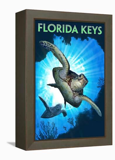 Florida Keys - Sea Turtle Diving-Lantern Press-Framed Stretched Canvas