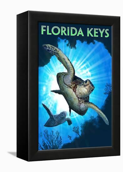 Florida Keys - Sea Turtle Diving-Lantern Press-Framed Stretched Canvas