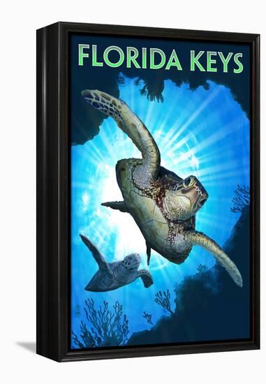 Florida Keys - Sea Turtle Diving-Lantern Press-Framed Stretched Canvas