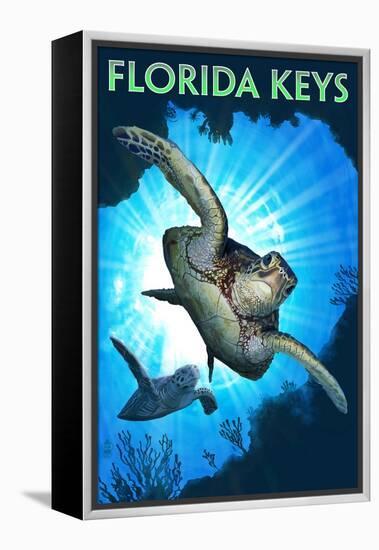 Florida Keys - Sea Turtle Diving-Lantern Press-Framed Stretched Canvas