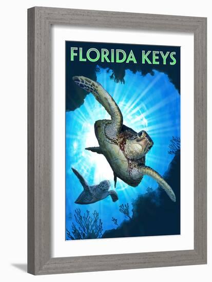 Florida Keys - Sea Turtle Diving-Lantern Press-Framed Art Print