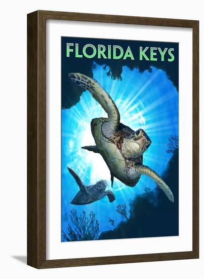 Florida Keys - Sea Turtle Diving-Lantern Press-Framed Art Print