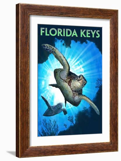 Florida Keys - Sea Turtle Diving-Lantern Press-Framed Art Print