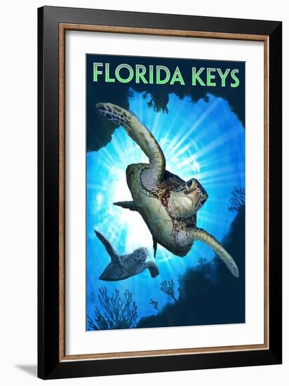 Florida Keys - Sea Turtle Diving-Lantern Press-Framed Art Print