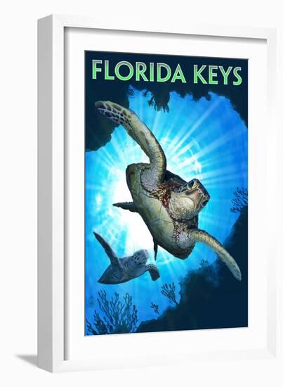 Florida Keys - Sea Turtle Diving-Lantern Press-Framed Art Print