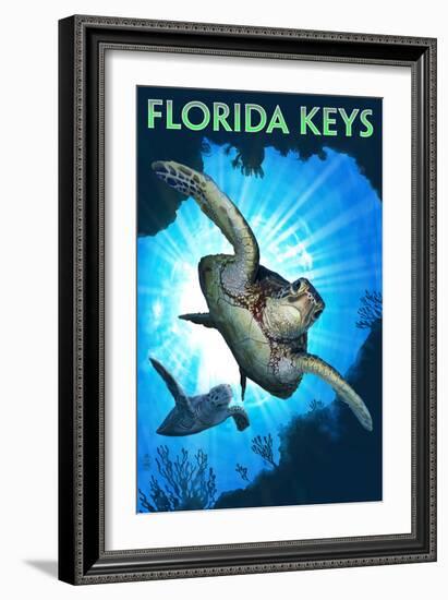 Florida Keys - Sea Turtle Diving-Lantern Press-Framed Art Print