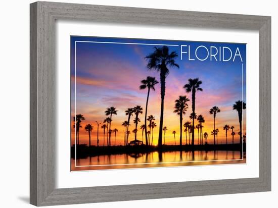 Florida - Lagoon and Sunset-Lantern Press-Framed Art Print