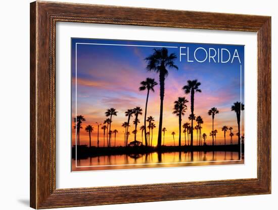 Florida - Lagoon and Sunset-Lantern Press-Framed Art Print