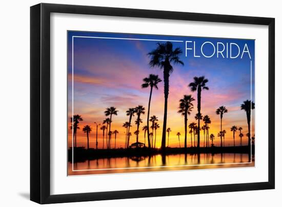 Florida - Lagoon and Sunset-Lantern Press-Framed Art Print