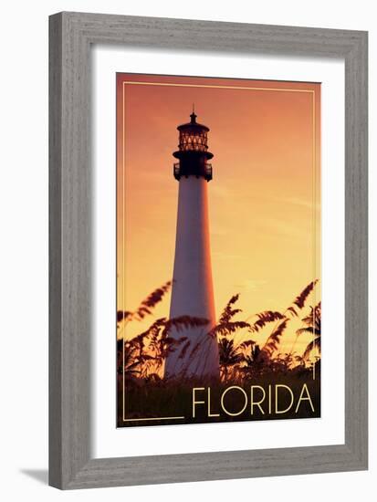 Florida - Lighthouse and Seagrass-Lantern Press-Framed Art Print