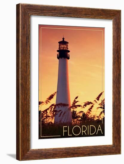 Florida - Lighthouse and Seagrass-Lantern Press-Framed Art Print