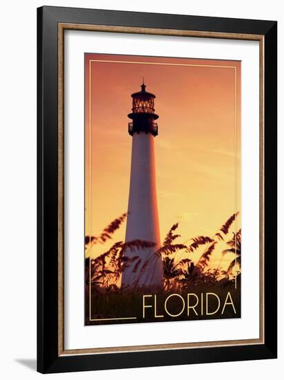 Florida - Lighthouse and Seagrass-Lantern Press-Framed Art Print