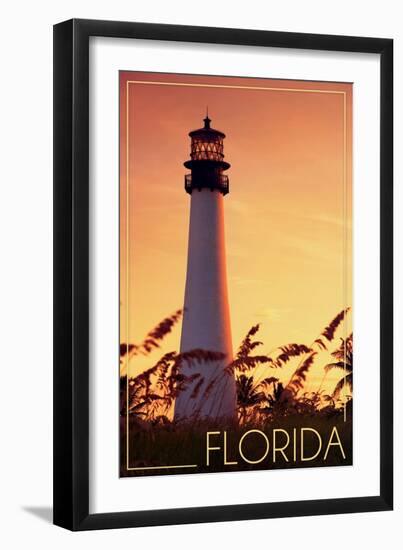 Florida - Lighthouse and Seagrass-Lantern Press-Framed Art Print