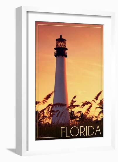 Florida - Lighthouse and Seagrass-Lantern Press-Framed Art Print