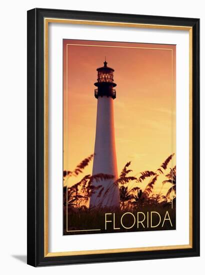 Florida - Lighthouse and Seagrass-Lantern Press-Framed Art Print