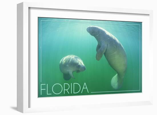 Florida - Manatees Underwater-Lantern Press-Framed Art Print