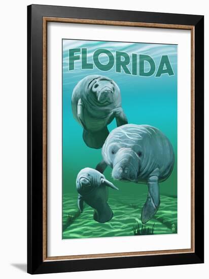 Florida - Manatees-Lantern Press-Framed Art Print