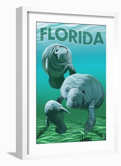 Florida - Manatees-Lantern Press-Framed Art Print