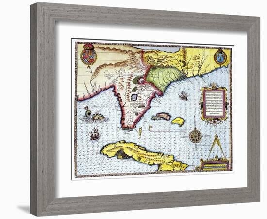 Florida: Map, 1591-Theodor de Bry-Framed Giclee Print