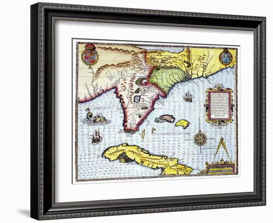 Florida: Map, 1591-Theodor de Bry-Framed Giclee Print